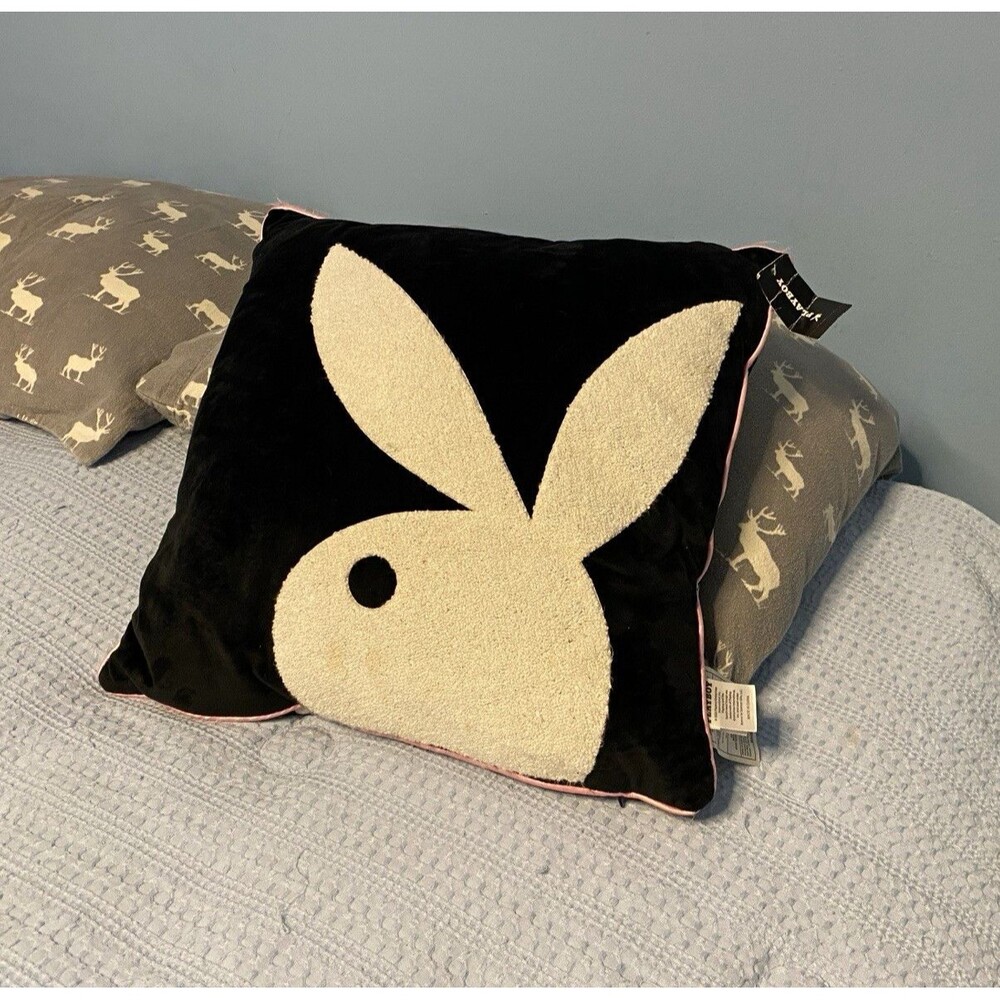 Playboy Bunny Logo Square Decorative Throw Pillow Black White Pink 18x18